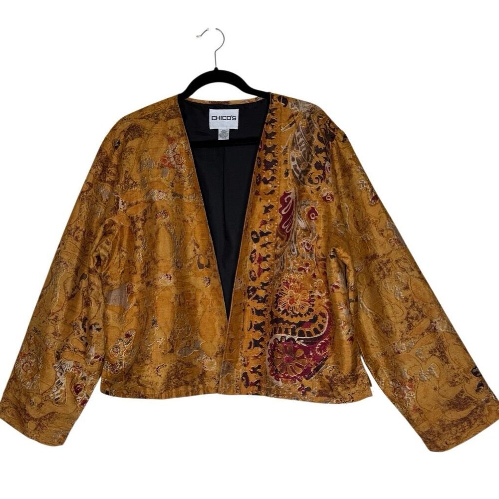 Vintage Chico’s Jacket Amber Silk Paisley Open Size XL Artsy, Boho, Elegant